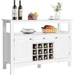 COSTWAY Sideboard with 12 Wine Rack, Freestanding Storage Cabinet with Drawer, 2 Doors, Shelf and 5 Legs, Kitchen Cupboard Buffet for Farmhouse, Dining Room, Living Room (White)