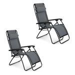 VonHaus Premium Padded Zero Gravity Chairs - Heavy Duty Textoline Outdoor Folding & Reclining Sun Loungers with Head Pillows & Steel Frames for Patio, Conservatory or Decking (Set of 2, 2)