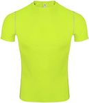 TOPTIE Men's Compression Base Layer, Short Sleeve Sports Top, Athletic Workout Shirt-Lime-M