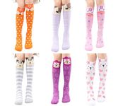 BABAHU Girls Knee High Long Socks for Child 6 Pairs Fun Animal Pattern Tall Crazy Cute Girls Gift Boot Funny Kids Socks, One Size