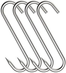 S Meat Hooks for Butchering 4 Pack – 10mm 8 inch Premium Stainless Steel Butcher Hanging Tools for Cooking, Smoking, Grilling Curing, or Processing for Beef, Pork, Duck, Chicken, Ribs (10mm 8 Inch)