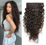 Sexycat Deep Curly Hair Extensions Clip in 22 Inch 8Pcs 120g Clip in Hair Extensions Real Human Hair, #2 Dark Brown Color Water Wave Clip on Double Weft Hairpieces for Women