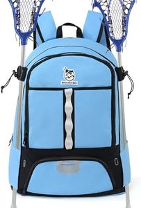 Boulder Bee Lacrosse Backpack with Stick Holders, Field Hockey Bag, Lacrosse Gift for Women (Pink and Blue)
