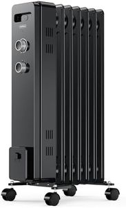 VonHaus Oil Filled Radiator 7 Fin – Oil Heater Portable Electric Free Standing 1500W for Home, Office, Any Room – Adjustable Thermostat, 3 Heat Settings, 4x Wheels, 1.5m Power Cable – 2 Year Warranty