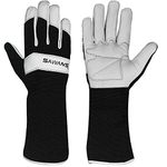 SAWANS Long Gardening Gloves Leather Ladies Men Women Durable Goatskin Garden Gloves Forearm Protection Thorn Proof Gardener Work Spandex Sleeves Rose Pruning Gift (Black, M)