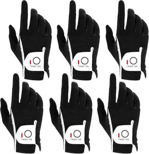 FINGER TEN Golf Gloves Men Right Left Handed Golfer Mens Glove RainGrip Hot Wet Weather Value 6 Pack, All Weather in Black Medium (Black, Medium, Right)