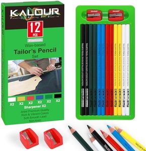 12 PCS Tailors Pencil Set, Sewing Fabric Pencils and Fabric Marker Pens for Quilting, Sewing, Dressmaking Supplies, Water-Soluble, 6 Colors, Includes 2 Sharpeners