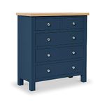 RoselandFurniture Farrow Navy Blue Chest of Drawers for Bedroom Tall Contemporary 2 Over 3 Solid Wood Painted Storage Chest with Oak Top | Fully Assembled