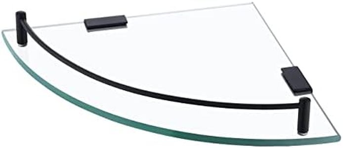 KES Glass Corner-Shelf Bathroom-Shelf Tempered Glass-Shelf with Rail for Shower, SUS304 Stainless Steel Floating Wall Mount Bracket Matte Black, BGS2101A-BK