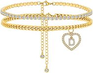 KOHOTA Initial Ankle Bracelets for Women 18K Gold Plated Layered Chain Cubic Zirconia Dainty Heart Letter Initial Gold Anklet A-Z Gold Anklets for Women Teen Girls Summer Beach Foot Jewelry Gifts, Metal, Cubic Zirconia