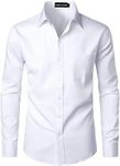 PARKLEES Men's Urban Stylish Casual Business Slim Fit Long Sleeve Button Up Dress Shirt with Pocket White L