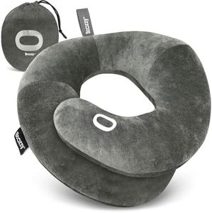 BCOZZY Organic Cotton Double Support Neck Pillow for Travel - 3 Ergonomic Positions for Head, Neck, and Chin Comfort - Ideal for Sleeping Upright on Flights, Cars, and at Home – X-Large, Gray