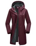 33,000ft Women’s Waterproof Jacket with Hood Ladies Softshell Jacket Fleece Lined Windbreaker 8000MM Raincoat Long Waterproof Coats for Outdoor Walking, Wine Red L