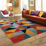 Brite Rugs Multicolour Handmade Export Quality 1 Inch Pile Wool Carpet for Living Room-Bedroom & Hall [Size -5X7 Feet]