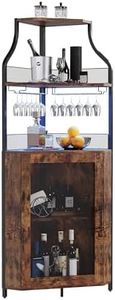 Garvee Corner Bar Cabinet for Liquor Cabinet with Adjustable Shelves, 61 in Industrial Tall Bar Cabinet Freestanding Corner Wine Cabinet Rack with Mesh Door and Glass Holder for Kitchen