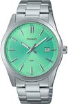 Casio MTPVD03D-3A2 Analog Silver Band Unisex Watch, Green Dial, 48 × 41 × 9.6 mm