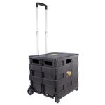 dbest Products Quik Cart Two-Wheeled Collapsible Handcart with Black Lid Rolling Utility Cart with Seat Heavy Duty Lightweight