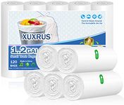 XUXRUS 5 Liter Small Trash Bin Bags White Bin Liners 1.2 Gallon Garbage Bags Wastebasket Liners for Home Office Lawn Bathroom,120 Count,White (Fits 0.8-1.2 Gallon Bins)