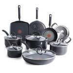 T-fal E765SEFA Hard Anodized Cookware Set, Nonstick Pots and Pans Set, 14 Piece, Thermo-Spot Heat Indicator, Gray