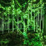 LED Meteor Shower Solar Lights Outdoor,DINOWIN Waterproof Garden Lights 30cm 10 Tubes 360LEDs Falling Lights Raindrop Lights,Holiday Party Wedding Christmas Tree Decoration String Lights (Green)