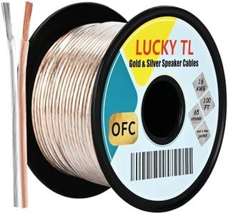 LUCKY TL 16 AWG Gold and Silver Speaker Wire Cable, Oxygen-Free Copper, 100ft Spool for Home Theater and Car Audio