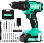 COMOWARE 20V Cordless Drill, Electric Power Drill Set with 1 Battery & Charger, 3/8” Keyless Chuck, 2 Variable Speed, 266 In-lb Torque, 25+1 Position and 34pcs Drill/Driver Bits