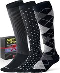 Bbfrey Men's Cotton Compression Socks Men 20-30mmHg - Knee High Compression Socks Support for Running Hiking & Daily Wear