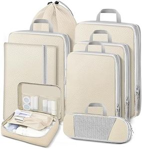 Lannvan Organizador Maleta,Set 8 en 1 de Compression Packing Cubes,Bolsas Organizadoras Viaje,Organizador Equipaje,Organizador Mochila Viaje,Organizador de Maletas para de Viaje,Ropa,Cosméticos,Beige