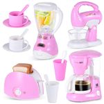 Kitchen Appliances Toys, Kids Kitchen Accessories Play Pretend Kitchen Toys for Kids Ages 4-8, Coffee Maker,Mixer,Blender, Toaster Realistic Light and Sounds for Girls Ages 3+