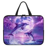 Suhoaziia Purple Dolphin Full Moon Laptop Case 13 Inch, Waterproof Laptop Sleeve for Women Men, Portable Laptop Cover Computer Carrying Bag Cases with Handle, Fits Tablet/Notebook/Reader