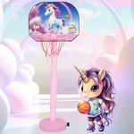 ToyMagic Basketball Set for Kids 5 Level Adjustable Height Unicorn Theme with Stand and Ball |Kids Basketball Set Easy to Use at Home |Indoor and Outdoor Games for 2+Yrs Kids| Best Birthday Gift