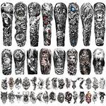 Metuu 46 Sheets Full Arm Waterproof Temporary Tattoos For Men, Lion Tiger Clock Flower Skeleton Animals Fake Tattoos for Men and Women, Body Hand Forearm Shoulder 3D Temporary Tattoo Stickers