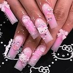 24Pcs Pink Press on Nails Long Squa