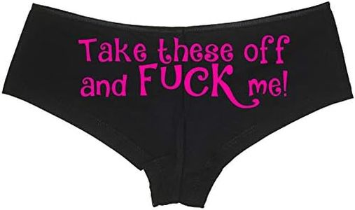 Knaughty Knickers Take These Off and Me Sexy Slutty Underwear Black Panties, Hot Pink, X-Small