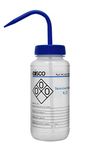 Wash Bottle for Deionized Water, 500ml - Labeled with Color Coded Chemical & Safety Information (2 Color) - Wide Mouth, Self Venting, Polypropylene - Performance Plastics by Eisco Labs