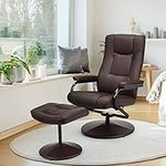 Giantex Recliner Chair w/Ottoman, 360 Degree Swivel PU Leather Chair w/Footrest, Lounge Armchair w/Overstuffed Padded Seat and Leather Wrapped Base, for Home Office Living Room(Brown)