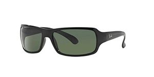 Ray-Ban RB4075 Rectangular Sunglasses, Black/Polarized Dark Green, 61 mm