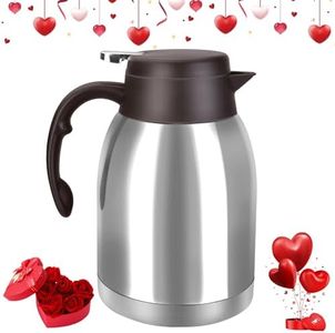 Stainless Steel Thermal Coffee Carafe Dispenser, Unbreakable Double Wall Vacuum Thermos Flask Large Capacity 56oz 1.6L Water Tea Pot Beverage Pitcher for Father's Day Party(Classic Silver)