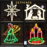 Christmas Decorations - 16" Christmas Window Silhouette Lights Decorations - 4 Pack Colour Lighted Angel & Nativity & Bethlehem Star & Candle for Holiday Indoor and Outdoor Wall Door Window Decorate