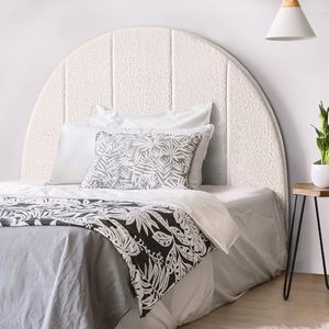 Furb Bed Headboard Single Beds Head Frame Base Upholstered Modern Arch Shape Beds Headboards Bedroom Furniture Freestanding for Home Bedroom, White