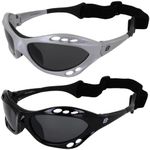 2 Pair Birdz Seahawk Polarized Sunglasses Floating Jet Ski Goggles Sport Kite-Boarding Surfing Kayaking1 Black with Smoke Lenses and 1 Silver Smoke Lenses