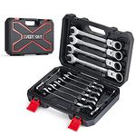 Eastvolt 12-Piece Flex-Head Ratcheting Wrench Set, Metric 8mm-19mm, Combination Ended Spanner Kits, Chrome Vanadium Steel Combination Wrench Set with Toolbox, EVHT1201