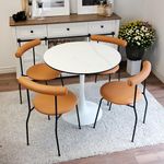 Inspirer Studio Dining Table Set for 4-35.5" Tuilp Table with 4 Upholstered Dining Chairs (Orange Simple)