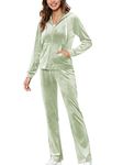 MessBebe Womens Velour Tracksuits Set Sweatsuit Hoodie Top and Jogging Pants Casual Loungewear 2 Piece Sportswear Fog Green XL