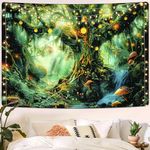 Invoibler Fantasy Forest Tapestry Magical Nature Tree of Life Tapestries Green Tree Landscape Tapestry Mushroom Tapestry Aesthetic Elf Tapestry Wall Hanging for Bedroom(59.1 x 82.7 inches)