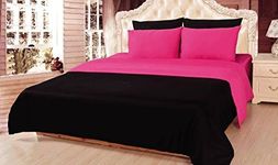 Tache Comforter King Size Cotton Reversible Solid Bright Hot Pink and Black Bedding Set 6 Pieces, King