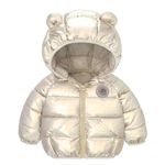 Bold N Elegant Cartoon Bear Kids Shiny Sparkling Quilted Winter Warm Hood Jacket Coat Bomber Puffer Jacket for Boys Girls Kids (2-3 Years, Champagne)