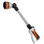 RESTMO Metal Watering Wand, Heavy Duty Garden Hose Wand with 180° Swivel Ratcheting Head, 16'' Hose Nozzle Sprayer with 7 Spray Patterns and Flow Control, for Water Hanging Baskets and Shrubs, Orange