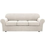 H.VERSAILTEX 4 PCS Stretch Sofa Covers for 3 Cushion Couch Covers for Living Room Furniture Slipcovers(Base Cover + 3 Seat Cushion Covers) Feature Upgraded Thicker Jacquard Fabric(Sofa, Ivory White)