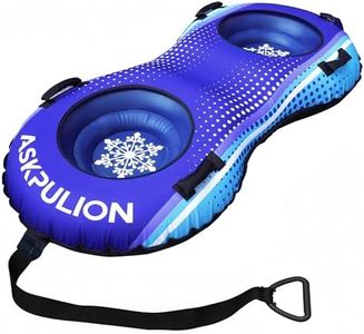 ASKPULION Family-Sized 2 Person Inflatable Snow Tube Sled, Heavy Duty Snow Tubes for Sledding with Premium Canvas Cover for Kids Adults, Winter Outdoor Snow Toys Gift for Children Family